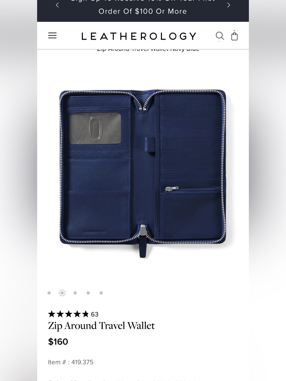 Leatherology Zip-Around Travel Wallet in Deep Navy